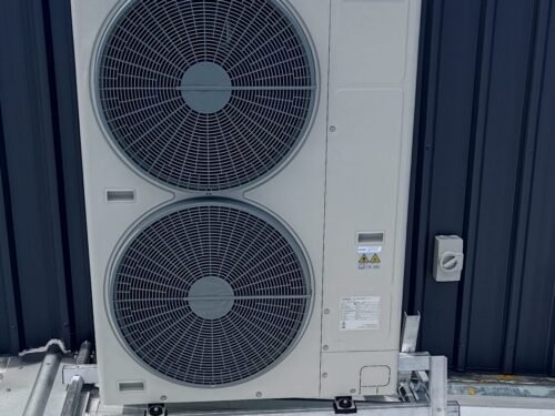 Hitachi Underceiling Heat Pump installation outdoor unit in roof space with roof bracket image