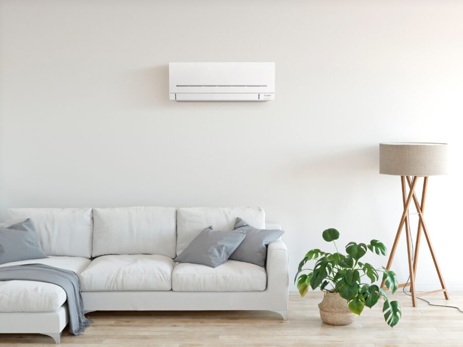 Superheat Electrical Waikato - Heat Pump, air conditioning and ventilation Services -Residential heat pump Mitsubishi AP Series high wall unit Lifestyle Image Mitsubishi Electric Lifestyle Photo Heat Pump in lounge area
